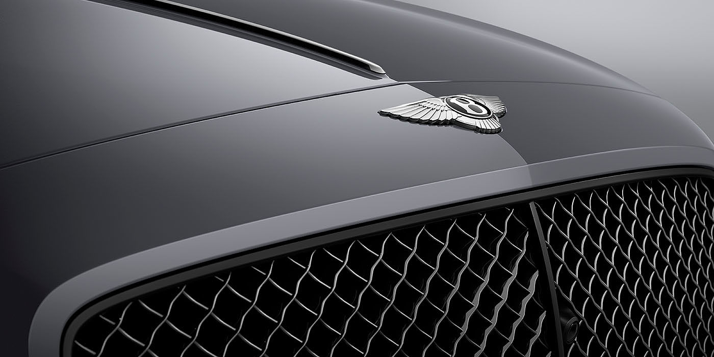 Bentley Monterrey Bentley Flying Spur S Cambrian Grey colour, featuring Bentley insignia and assertive matrix front grillle