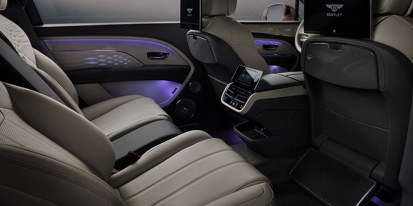 Bentley Monterrey Bentley Bentayga EWB Azure SUV rear interior with Bentley Diamond Illumination