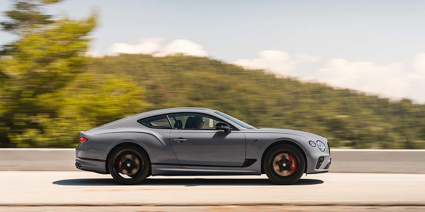 Bentley Monterrey Bentley Continental GT S coupe in Cambrian Grey paint profile dynamic driving