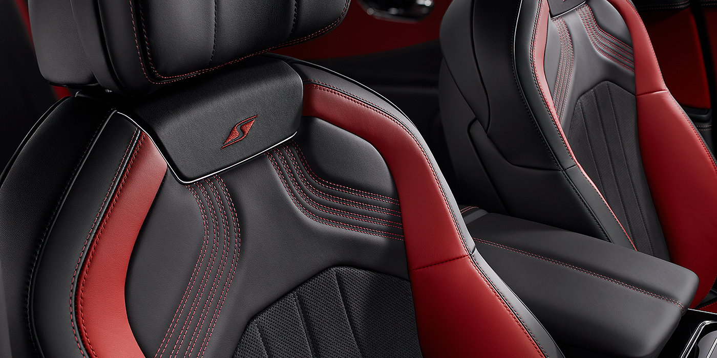 Bentley Monterrey Bentley Flying Spur S seat in Beluga black and \hotspur red hide with S emblem stitching