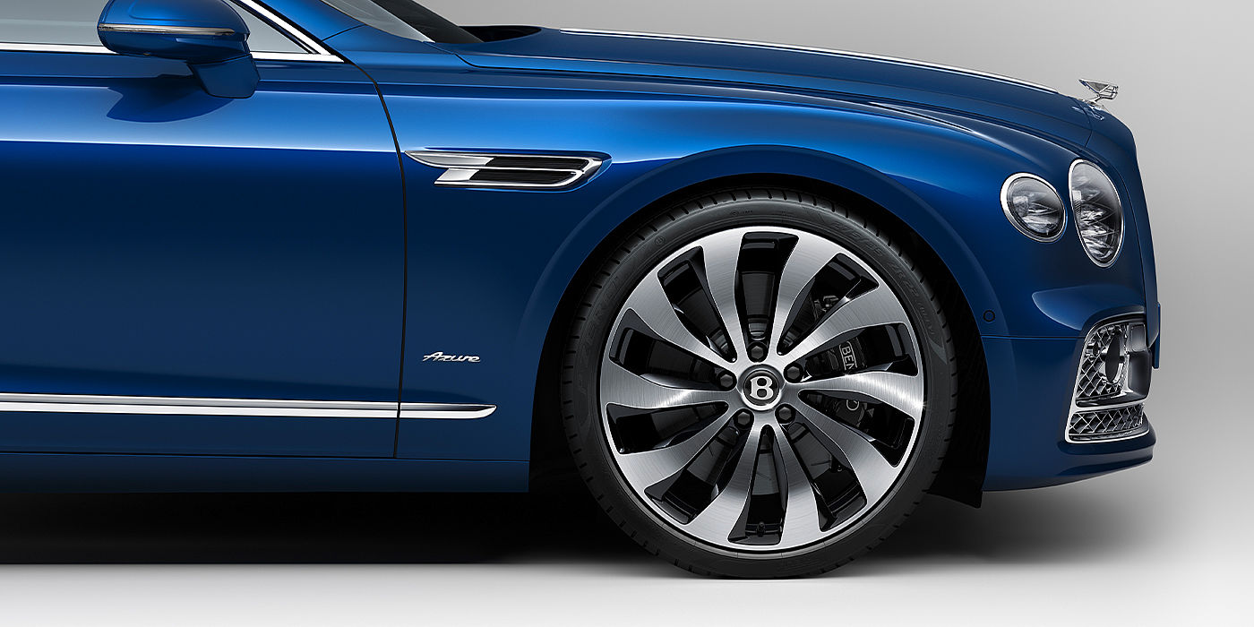 Bentley Monterrey Bentley Flying Spur Azure sedan side close up in Sequin Blue paint with Azure badge