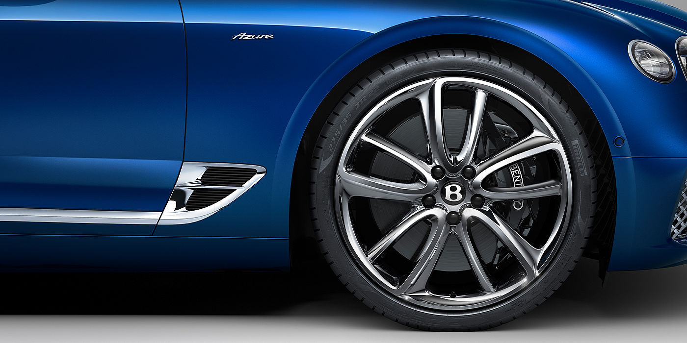 Bentley Monterrey Bentley Continental GT Azure coupe in Sequin Blue paint side close up with Azure badge