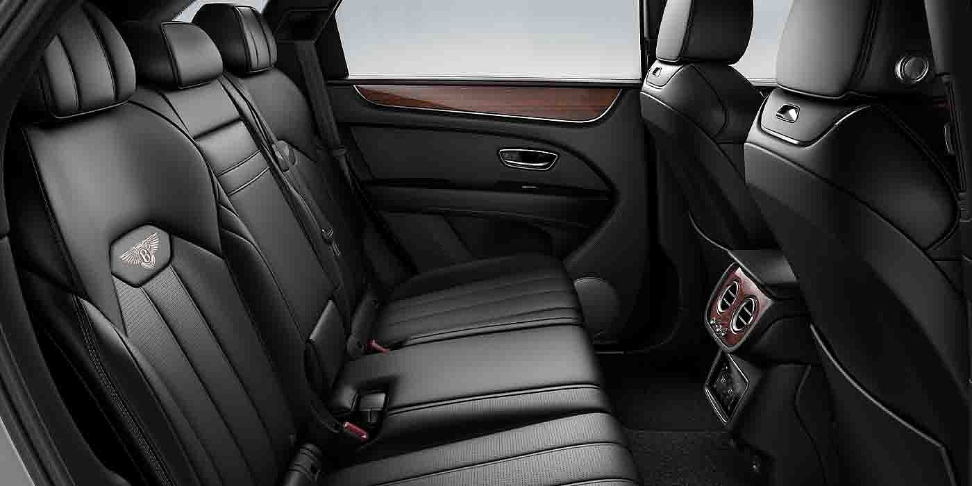 Bentley Monterrey Bentley Bentayga EWB interior view for rear passengers with Beluga black hide.